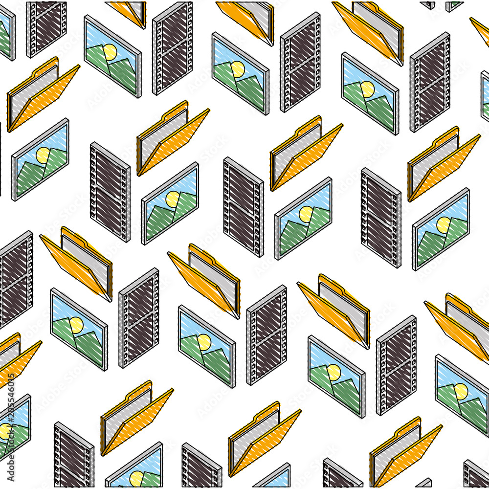 Poster folder document with picture and video files pattern vector illustration design