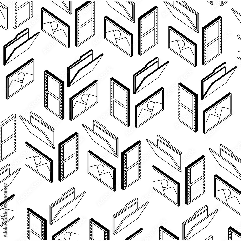 Poster folder document with picture and video files pattern vector illustration design