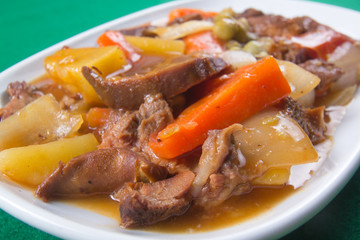 Pork tongue stew on the plate