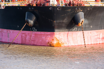 Big tanker at two anchors.