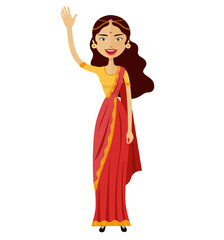 Indian woman waving her hand flat cartoon vector isolated 