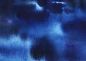  Deep dark night watercolor sky. Abstract dark blue watercolor background.Hand drawing on textured...