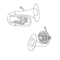 Tuba orchestra horn on white backdrop - 205549893