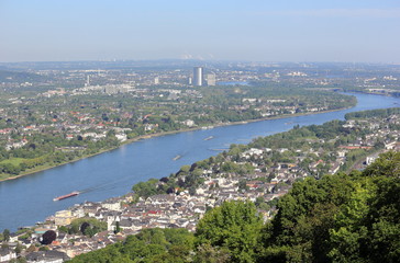 Fototapeta na wymiar View downstream River Rhine overlooking Koenigswinter and Bonn. Germany.