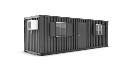Converted old shipping container into building office, 3d Illustration isolated white