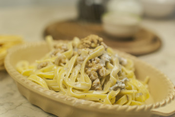 Traditional Tagliatelle with Gorgonzola Cheese, Walnuts and Thyme