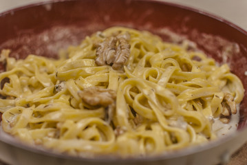 Traditional Tagliatelle with Gorgonzola Cheese, Walnuts and Thyme
