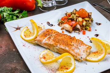 Salmon steak on the grill
