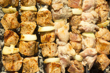 Grilled meat close up. Tasty barbecue on the weekends.