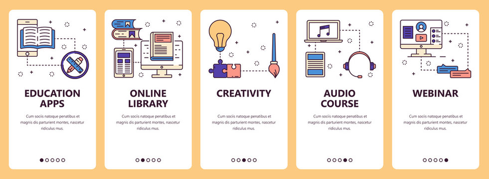 Vector line art web and mobile app template set