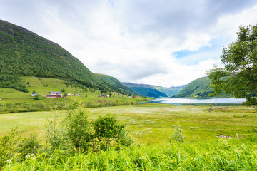 Naklejka na ściany i meble Summer mountains landscape in Norway.