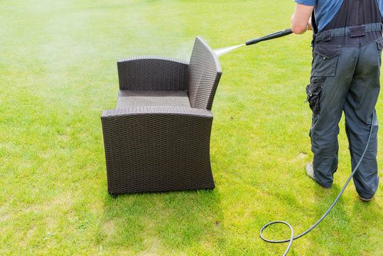 Power Washing Garden Furniture - Made Of Rattan