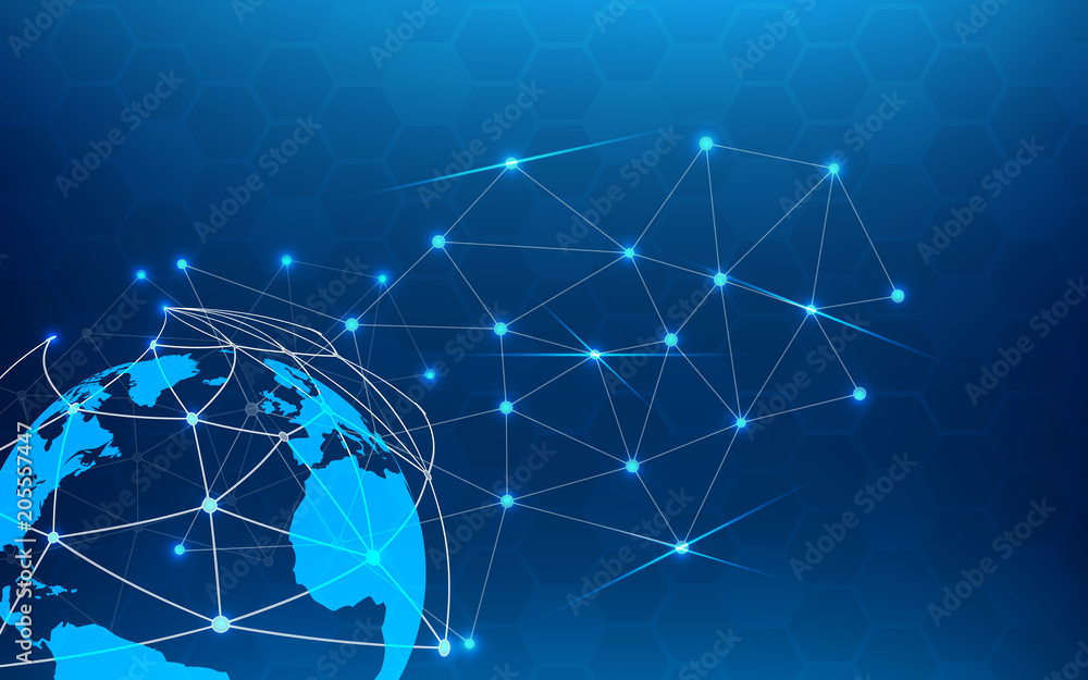 Aufkleber blue technology abstract background with white line dot. business and connection concept. internet c