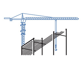 Tower crane works in the background. Construction background with crane and construction site