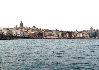 Fototapeta na wymiar Istanbul Skyline on a white background with Galata tower and bridge 