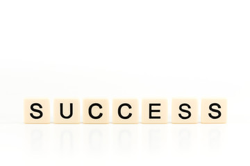 the word SUCCESS on plastic boards isolated on white background with copy space