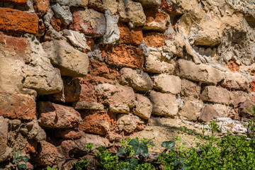 A rustic brick wall texture. Red brick wall art concrete or stone texture background in wallpaper limestone 