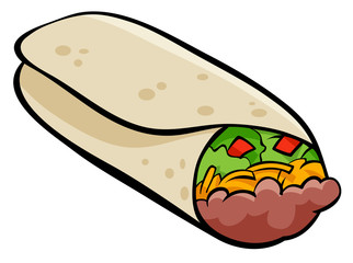 Mexican burrito tortilla cartoon illustration - obrazy, fototapety, plakaty