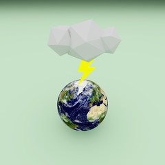 Planeta Tierra con rayo, 3D.