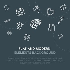 health, science, valentine, beauty and cosmetics outline vector icons and elements background concept on dark background.Multipurpose use on websites, presentations, brochures and more.