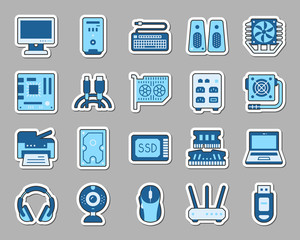 Computer patch sticker icons vector set