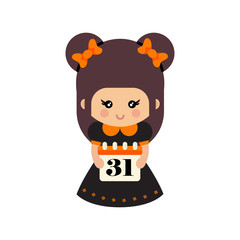 cartoon cute witch with bow and calendar