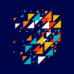 Abstract geometric background - multicolor triangles pattern. Vector illustration. Red, yellow, orange, navy blue colors. Rainbow colored triangles mosaic tessellation.
