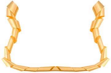 Yellow satin ribbon, laid in turns in the form of a frame without an upper border on a white...