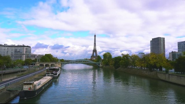 eiffel tour over Seine river with bridge, Paris, France