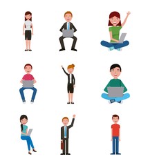 learning education people teacher students with laptops vector illustration