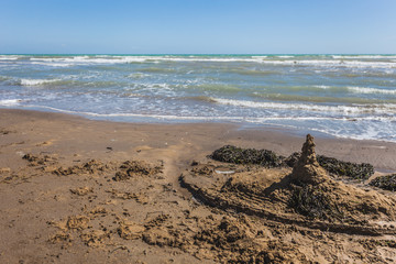 Sand castle on a sandy beach, Bibione, Veneto, Italy