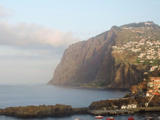 Cliff line with houses in the morning, Madeira