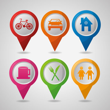gps navigation application places locations  shades pin maps vector illustration