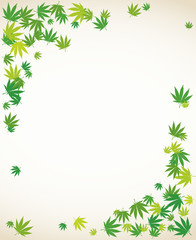 Fototapeta na wymiar Hand drawn marijuana leaves frame background