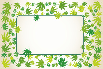 Hand drawn marijuana leaves frame background