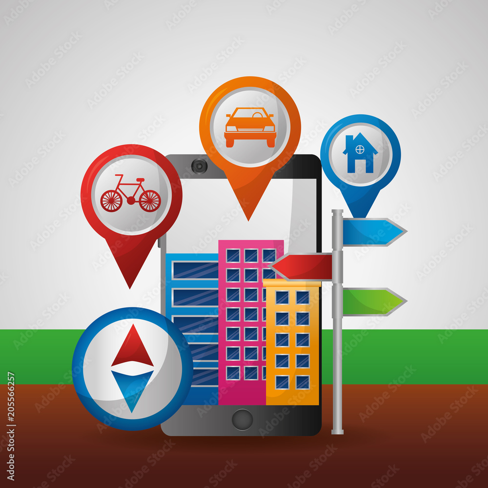 Poster gps navigation city pointer location vector illustration