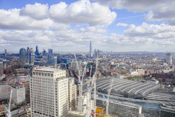 London city skyline, aerial view