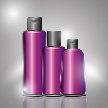 pink collection cosmetics soap shampoo cream skincare vector illustration