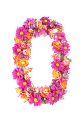 letters and numbers made from live flowers isolated on white background, make text with flowers alphabet, exclusive idea for graphic