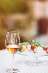 Top view of summer dinks, fruit cocktails on white wood table wi