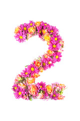 letters and numbers made from live flowers isolated on white background, make text with flowers alphabet, exclusive idea for graphic