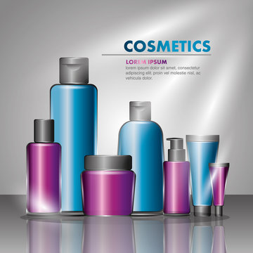 cosmetics packaging beauty bottle products set vector illustration