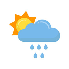 cartoon sun vector with a rainy cloud vector