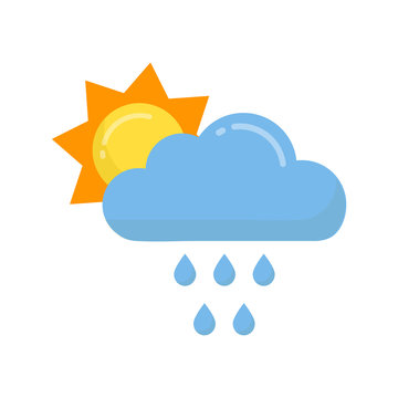 cartoon sun vector with a rainy cloud vector
