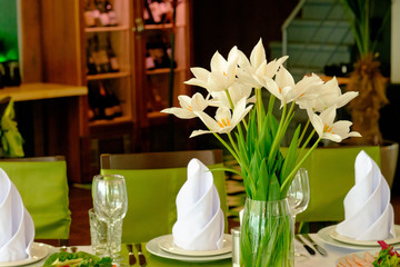 Beautiful flowers on table in wedding day