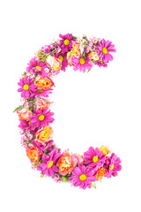 letters and numbers made from live flowers isolated on white background, make text with flowers alphabet, exclusive idea for graphic