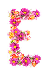 letters and numbers made from live flowers isolated on white background, make text with flowers alphabet, exclusive idea for graphic