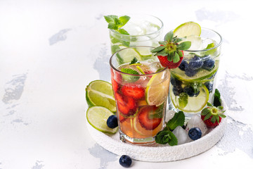 Summer homemade fruit and berries lemonade