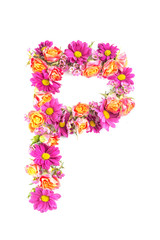 letters and numbers made from live flowers isolated on white background, make text with flowers alphabet, exclusive idea for graphic