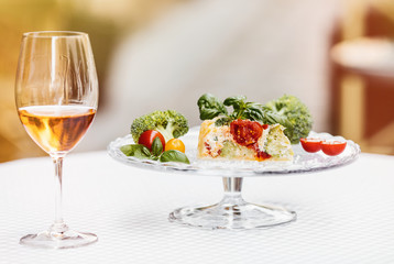 Top view of summer dinks, fruit cocktails on white wood table wi